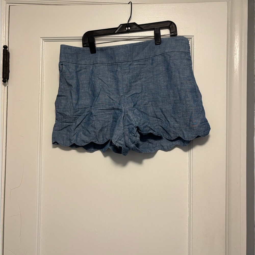 LOFT High Waist Blue Scalloped Shorts